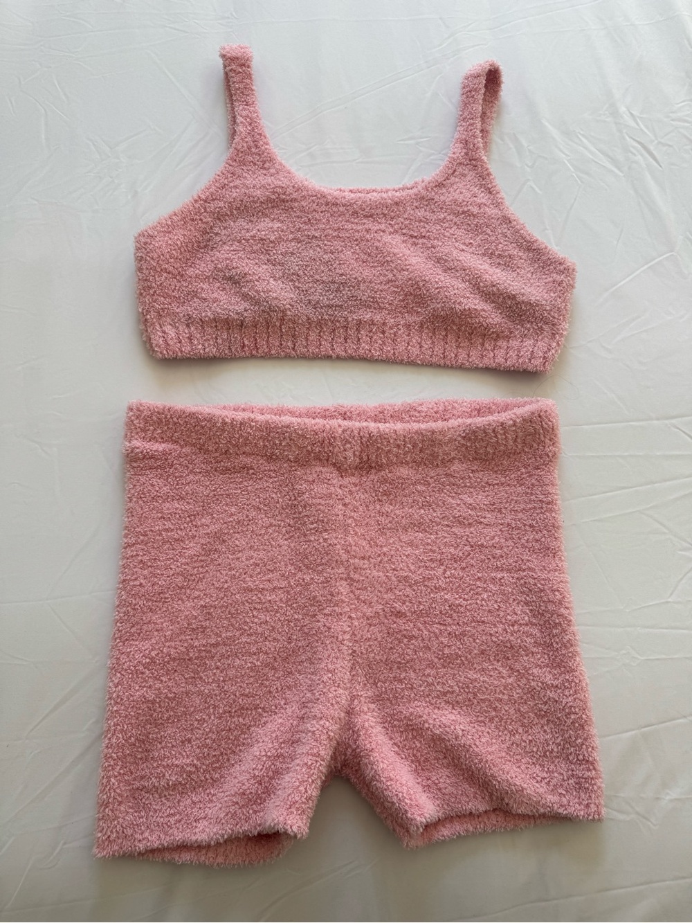 Colsie Plush Crop Bralette & High-Waist Shorts Set - Pink